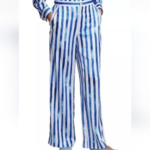 Polo Ralph Lauren Blue White Satin Stripe Wide Leg Women Trouser